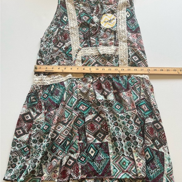 Hayden Womens Mini Dress Multicolor Patchwork V Neck Sleeveless Lace Trim Boho M - Picture 3 of 7